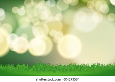 Abstract bokeh effect on garden background.Template of blurred defocused lights in spring color for greeting, invitation card, banner and poster to celebrate on holiday season in vector illustration.