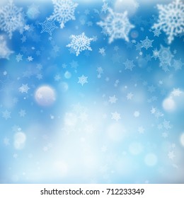 Abstract bokeh glitter lights on blue background. Round defocused circle particles. And also includes EPS 10 vector