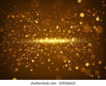 Abstract bokeh glittering golden powder background in 3d illustration