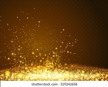Abstract bokeh glittering golden powder background in 3d illustration