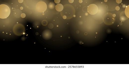 Abstract bokeh gold on isolated black background. abstract shiny gold glitter sparkles bokeh