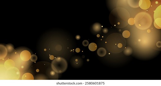 Abstract bokeh gold sparkle glitter on isolated black background. Abstract shiny gold glitter sparkles bokeh background