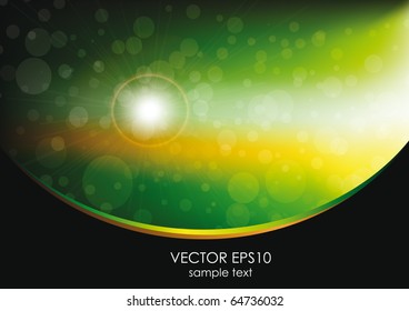 abstract bokeh green and yellow background with space motive with wave
