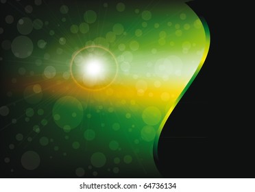 abstract bokeh green and yellow background with space motive with wave