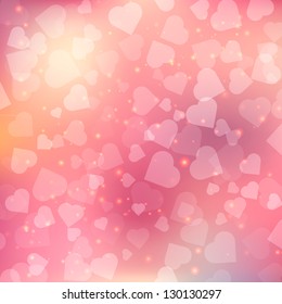 Abstract bokeh heart background on pink color.