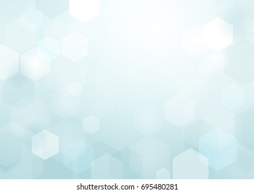 Abstract bokeh hexagonal shape on blue and white background