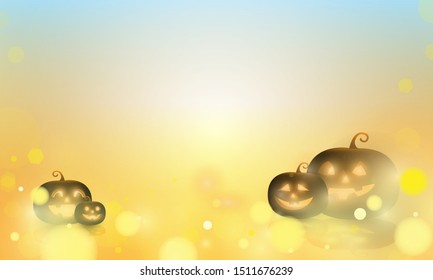 Abstract bokeh Light gold color with soft light background for Dark Cute halloween pumpkins vector magic holiday poster design.