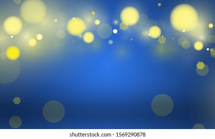 Abstract bokeh Light gold color with blue background for wedding vector magic holiday poster design.