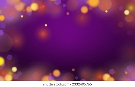 Abstract bokeh Light gold color with soft light purple background for wedding vector magic holiday poster design.