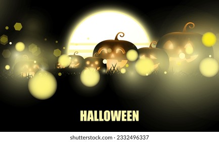 Abstract bokeh Light gold color with soft light background for Dark Cute halloween pumpkins vector magic holiday poster design.