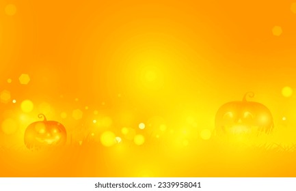 Abstract bokeh Light gold color with soft light orange background for Dark Cute halloween pumpkins vector magic holiday poster design.