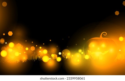 Abstract bokeh Light gold color with soft light background for Dark Cute halloween pumpkins vector magic holiday poster design.