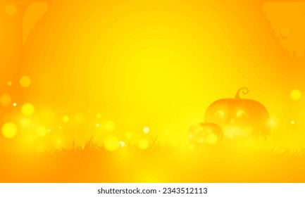 Abstract bokeh Light gold color with soft light orange background for Dark Cute halloween pumpkins vector magic holiday poster design.