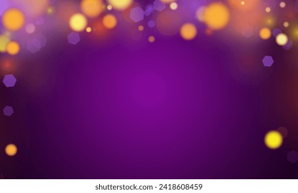 Abstract bokeh Light gold color with soft light purple background for wedding vector magic holiday poster design.