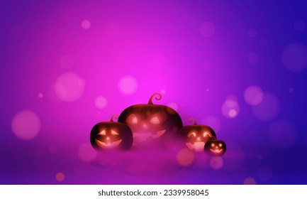 Abstract bokeh Light purple color with soft light background for Dark Cute halloween pumpkins vector magic holiday poster design.