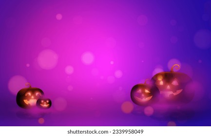 Abstract bokeh Light purple color with soft light background for Dark Cute halloween pumpkins vector magic holiday poster design.