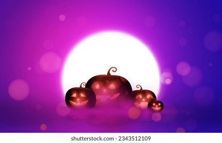 Abstract bokeh Light purple color with soft light background for Dark Cute halloween pumpkins vector magic holiday poster design.
