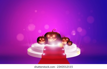 Abstract bokeh Light purple color with soft light background for Dark Cute halloween pumpkins vector magic holiday poster design.