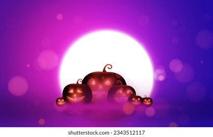 Abstract bokeh Light purple color with soft light background for Dark Cute halloween pumpkins vector magic holiday poster design.