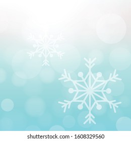 Abstract bokeh light and snow flakes with sky blue gradient background illustration
