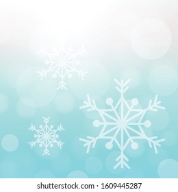 Abstract bokeh light and snow flakes with sky blue gradient background illustration