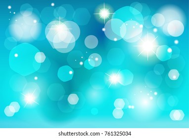 Abstract bokeh lights blue background for Birthday, Wedding Day, Winter Holiday Christmas, Valentines Day. Vector festive defocused lights, blurred sparkles, glitter confetti, shine background.