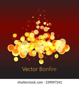 Abstract bokeh lights on fire, card background. Bonfire vector illustration.