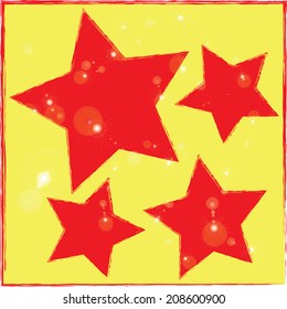Abstract bokeh red star on a yellow background