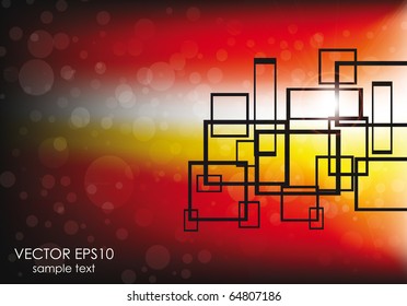 abstract bokeh red and yellow background with space motive with cubes