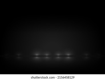 Abstract bokeh shiny lights on horizon with reflection. Vector design