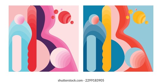 Abstract bold background memphis style shapes cover vector illustration. Colorful geometric background template 
