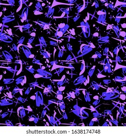 abstract bold chaotic texture with paint splashes of purple drops on a black background sports pattern for clothes contrasting vector illustrations