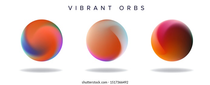 Abstract bold holographic orbs, neon spheres on white background. Vector design elements collection.