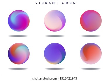 Abstract bold holographic orbs, neon vibrant spheres on white background. Vector design elements collection.