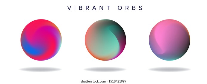 Abstract bold holographic orbs, neon vibrant spheres on white background. Vector design elements collection.