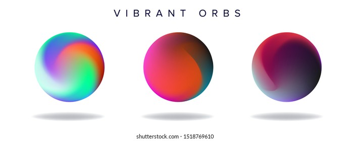 Abstract bold holographic orbs, neon vibrant spheres on white background. Vector design elements collection.