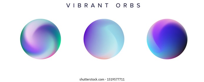 Abstract bold holographic orbs, neon vibrant spheres on white background. Vector design elements collection.