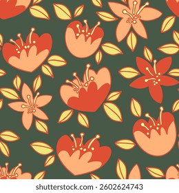 Abstract Bold Scandinavian Floral Vector Seamless Pattern for Textile, Stationery, Wrapping Paper, Wallpaper