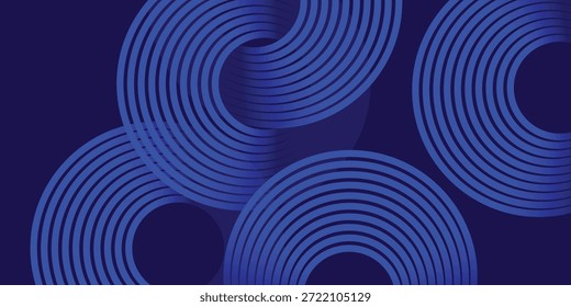 Padrão de anéis de girar em negrito abstrato em azul de néon no fundo escuro da marinha