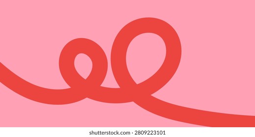 Abstract bold tangled line background, minimalist red wavy ribbon graphic element on pink backdrop. Vector illustration