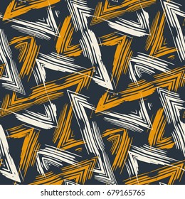 Abstract Bold Zigzag Brush Strokes Textured Background. Seamless Pattern.