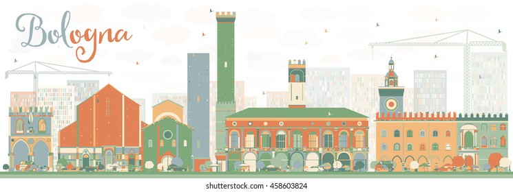 Abstract Bologna Skyline with Color Landmarks. Vector Illustration. Business Travel and Tourism Concept with Historic Buildings. Image for Presentation Banner Placard and Web Site.