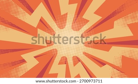 Abstract Bolt Cartoon Orange Comic Book Pop Art Background with Halftone and Explosion Effect. Vector Illustration, great for stylish flyer and energy drink promotion.