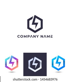 abstract bolt logo design,vector lightning storm element template,brand identity with 3 color option