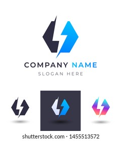 abstract bolt logo design,vector lightning storm element template,brand identity with 3 color option