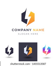 abstract bolt logo design,vector lightning storm element template,brand identity with 3 color option