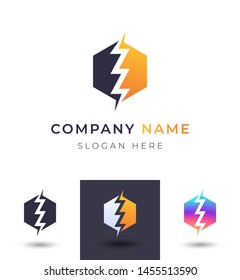 abstract bolt logo design,vector lightning storm element template,brand identity with 3 color option