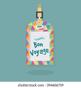 Abstract Bon Voyage Message On Luggage And Travel Bag Tag With Colorful Triangle Pattern