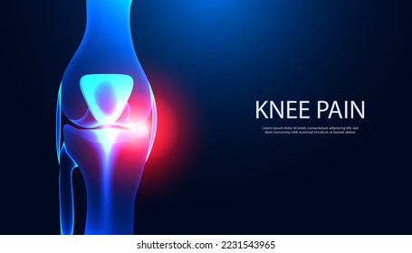 Abstract Bone, Knee part Anatomy X-ray model showing knee injury with red light. For inserting text, articles or templates