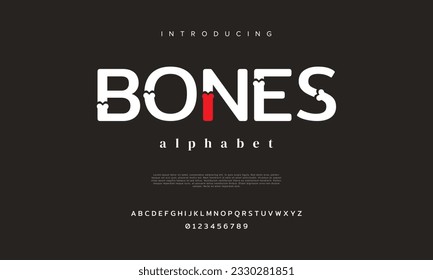 Abstract bones digital technology logo font alphabet. Minimal modern urban fonts for logo, brand etc. Typography typeface uppercase lowercase and number. vector illustration